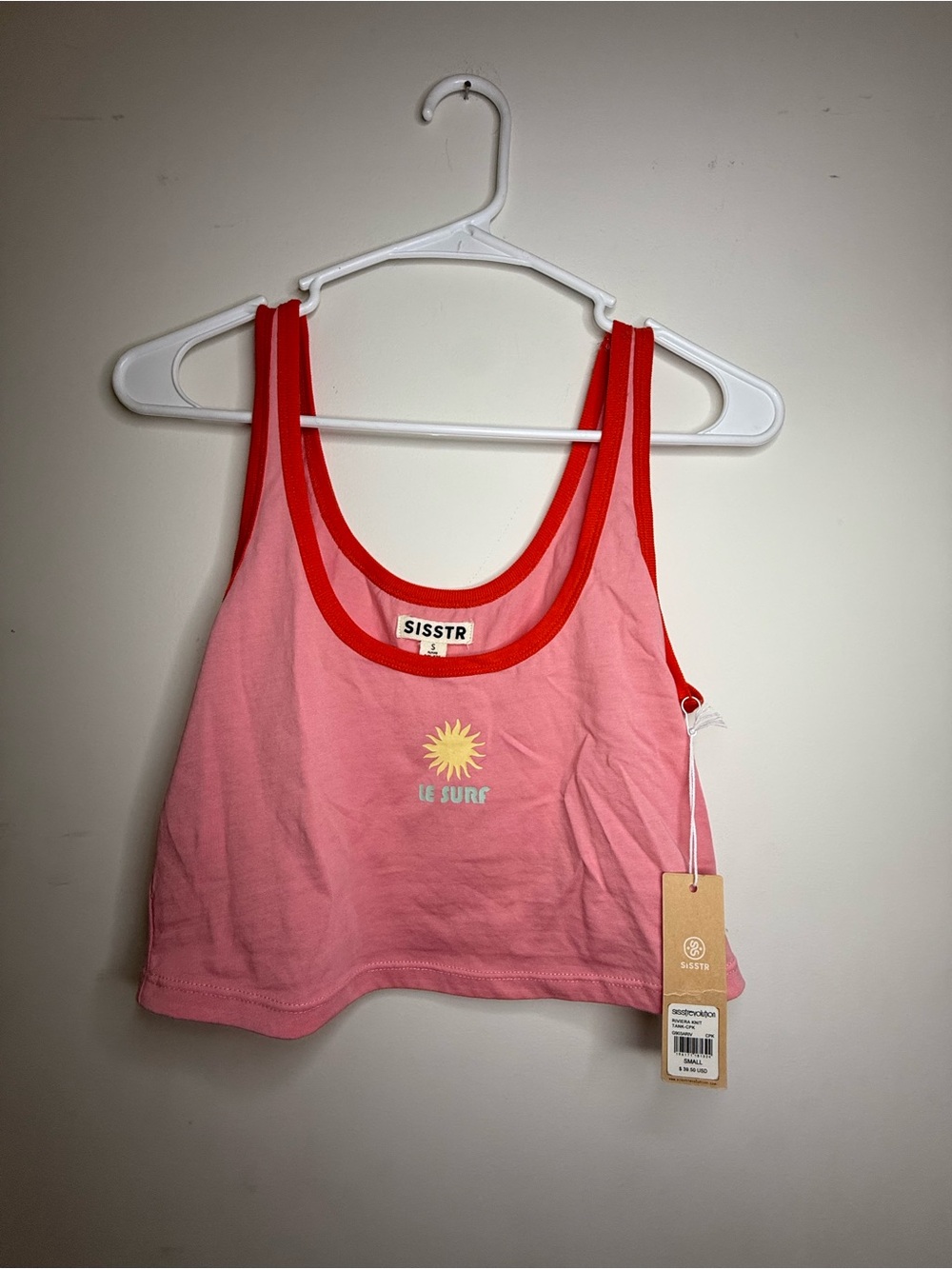 Sisstr Pink & Red Cropped Tank Top - Le Surf Graphic